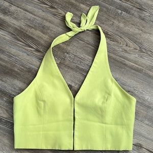 Zara linen blend halter vest, light green, size L